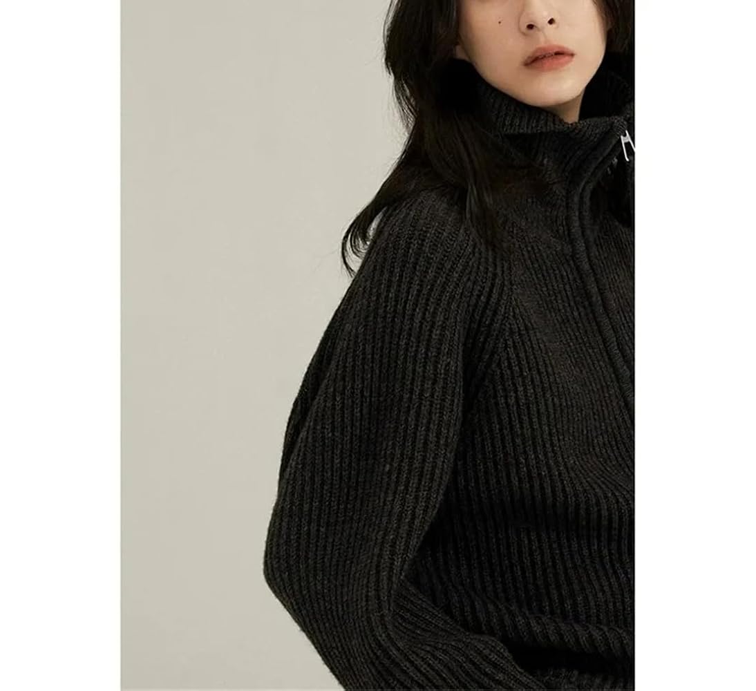 Double Zipper Cashmere Sweater Coat Women's Large Lapel